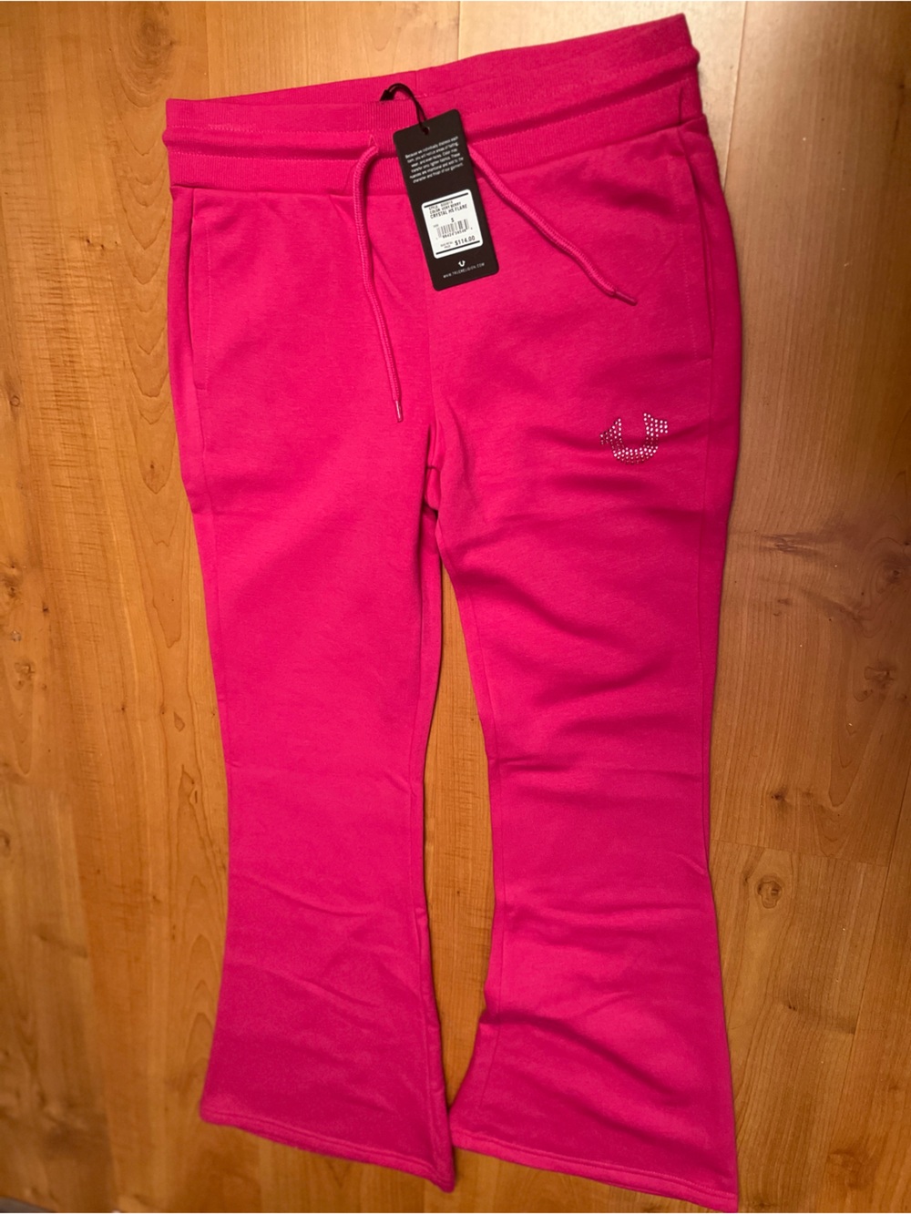 True Religion Girls Bright Pink Rhinestone Logo Joggers flared size small sweats